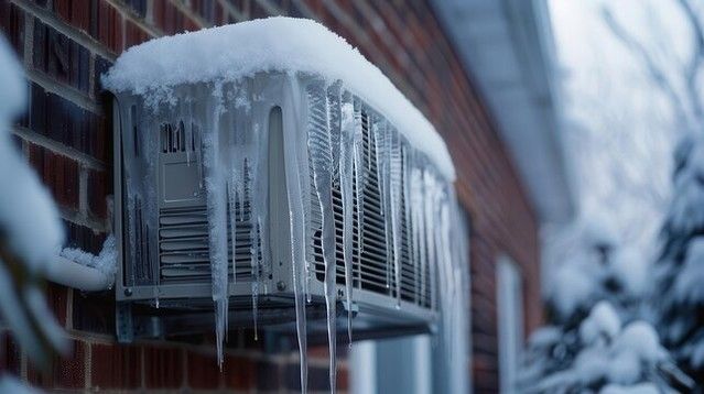 Winter HVAC emergency with frozen heat pump requiring immediate emergency repair services